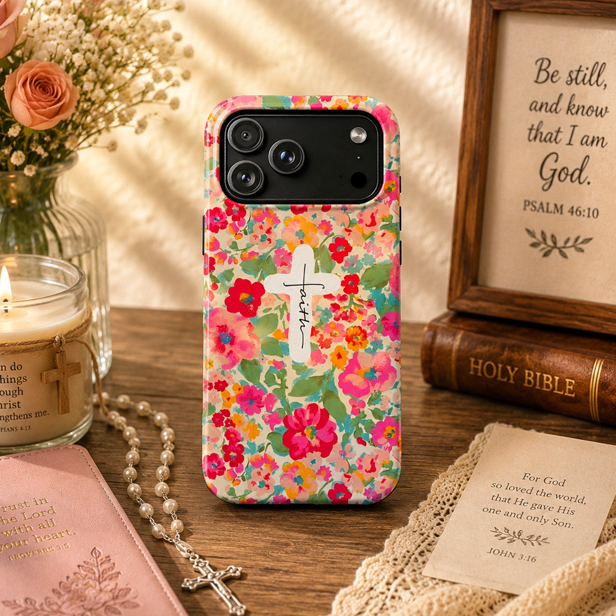 Floral Faith Cross Art iPhone Case | MagSafe Compatible