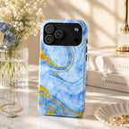 Luxury Sky Blue Gold Foil Marble iPhone Case | MagSafe Compatible