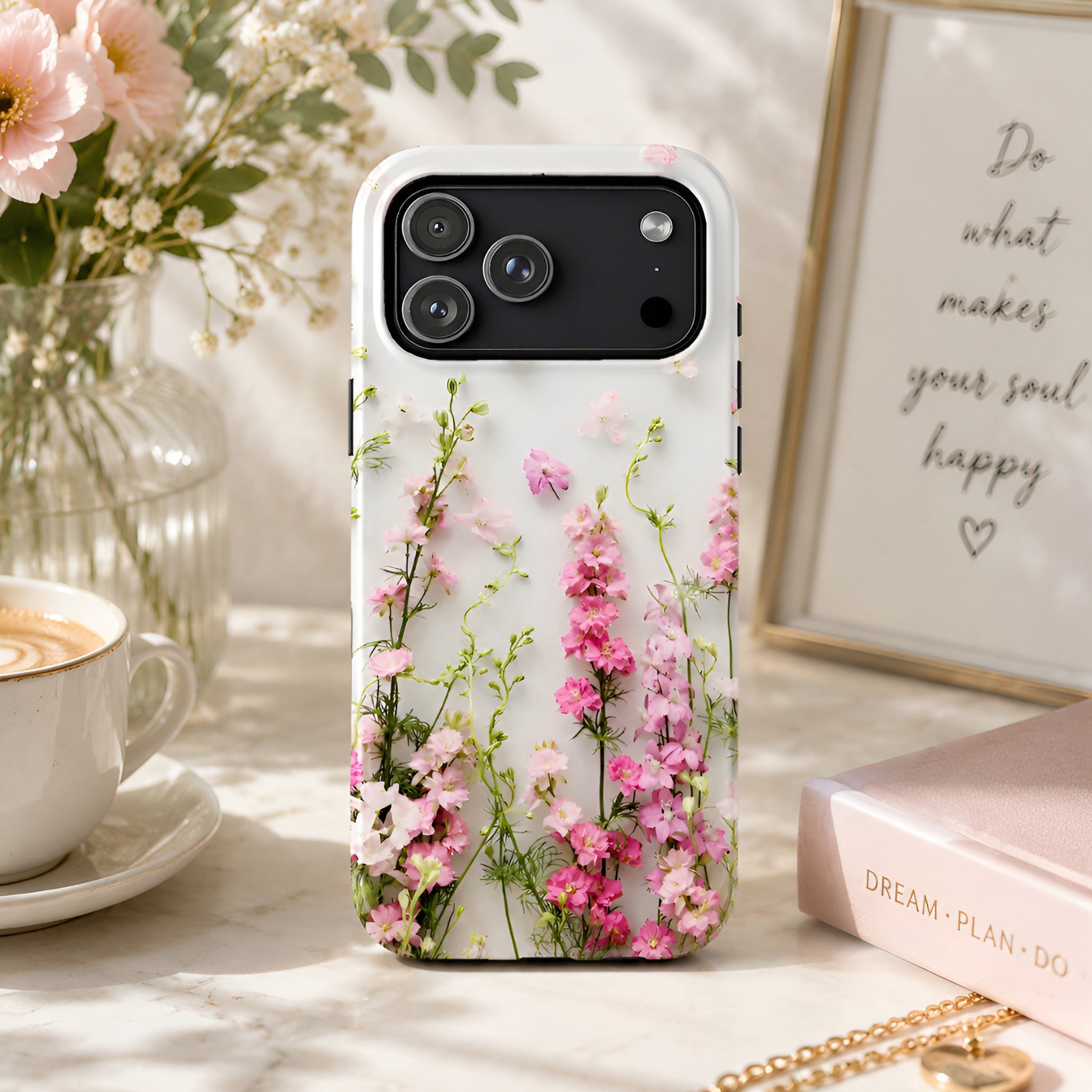 Pink Larkspur Floral iPhone Case | MagSafe Compatible