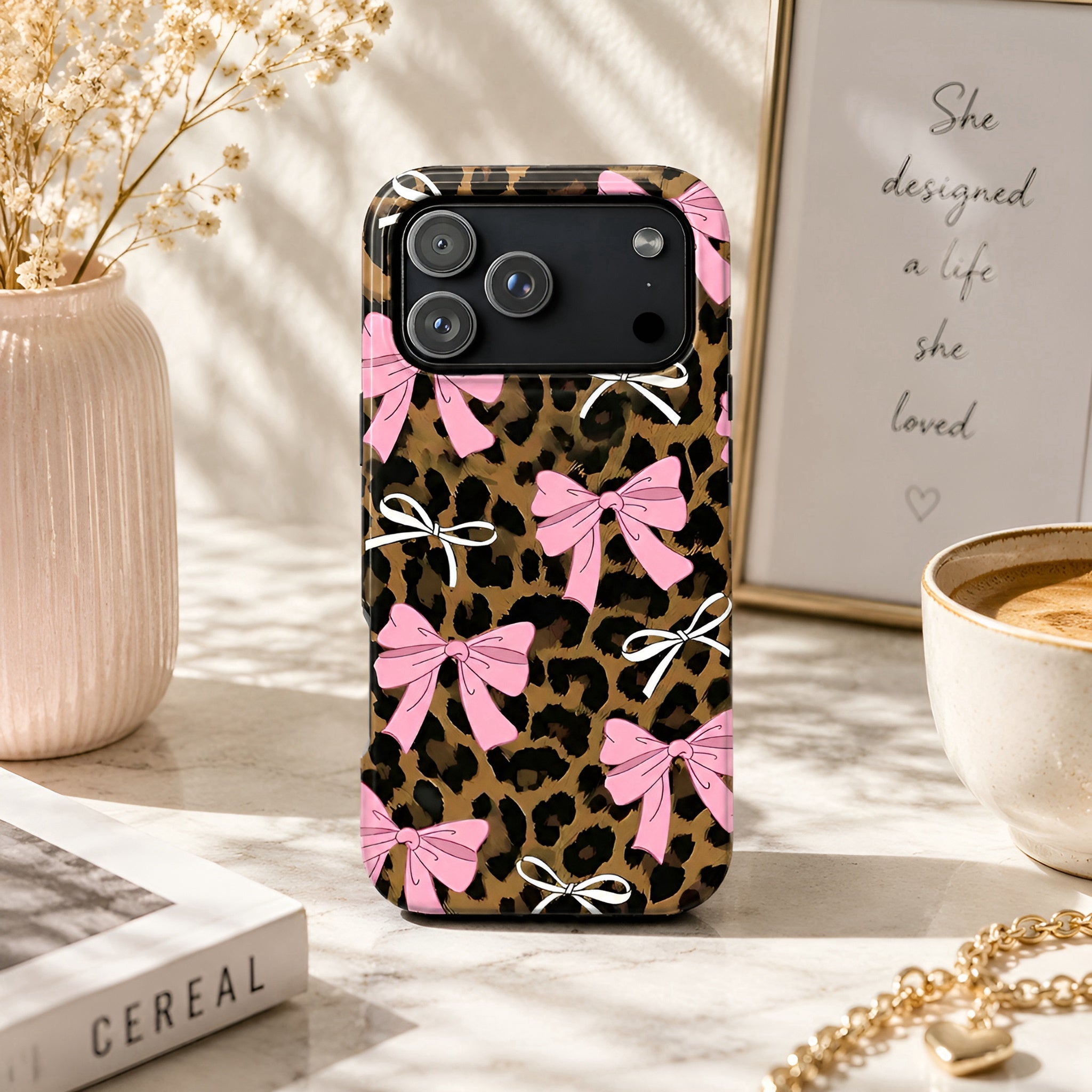 Leopard Print Bow iPhone Case | MagSafe Compatible