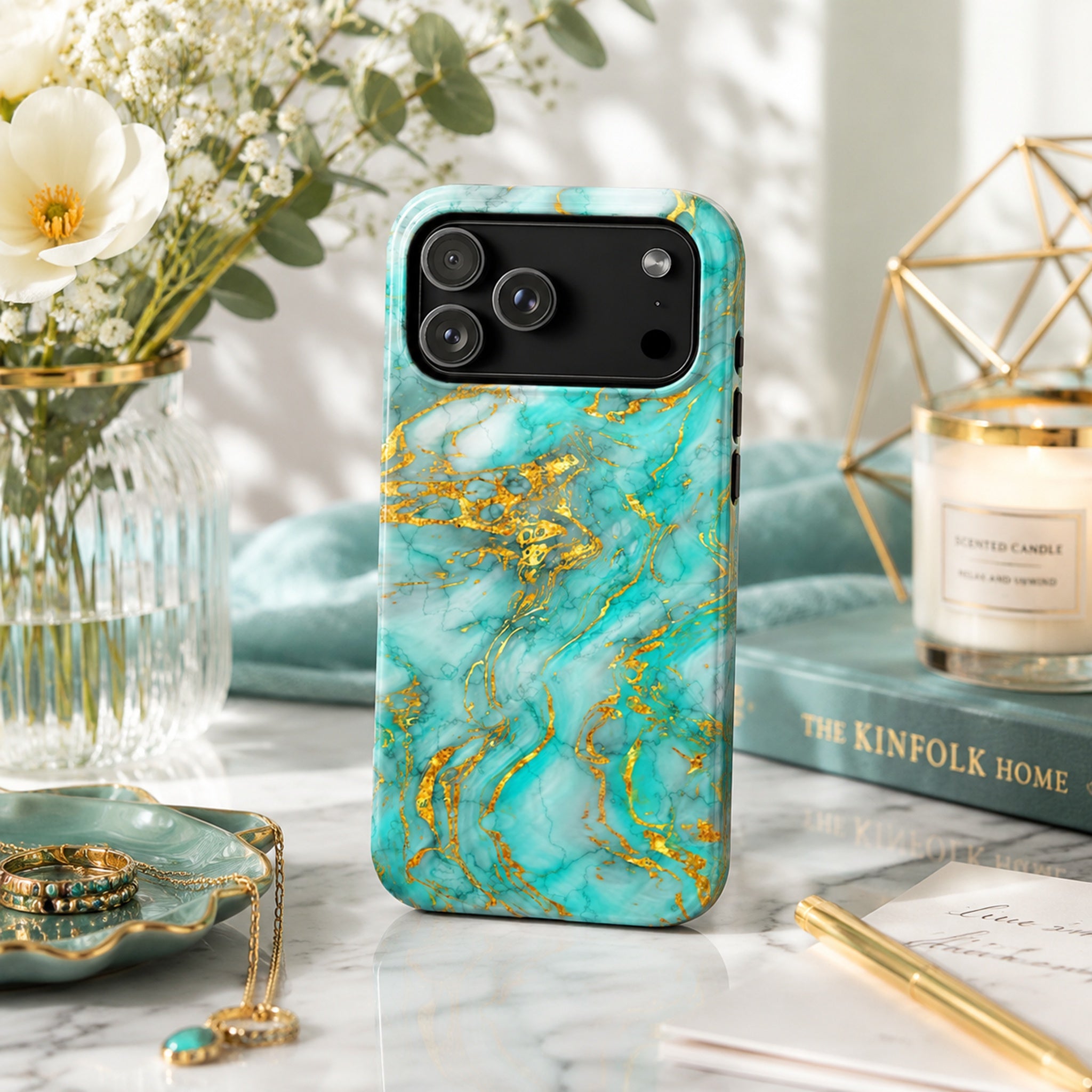 Luxury Turquoise Gold Marble iPhone Case | MagSafe Compatible
