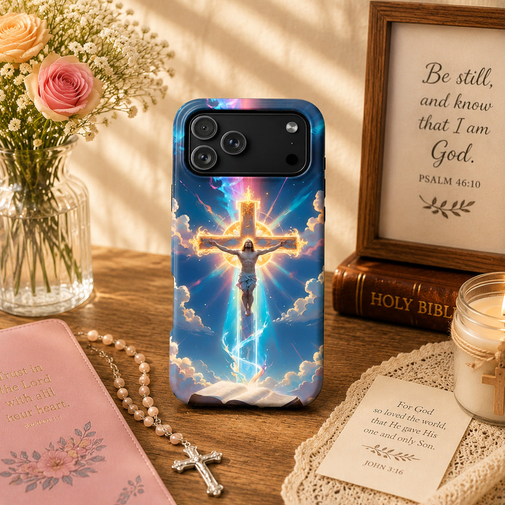 Jesus Crucifix Glowing Cross Art iPhone Case | MagSafe Compatible