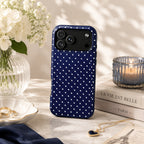 Navy Polka Dot Art iPhone Case | MagSafe Compatible