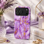Luxury Lavender Purple Gold Foil Marble iPhone Case | MagSafe Compatible